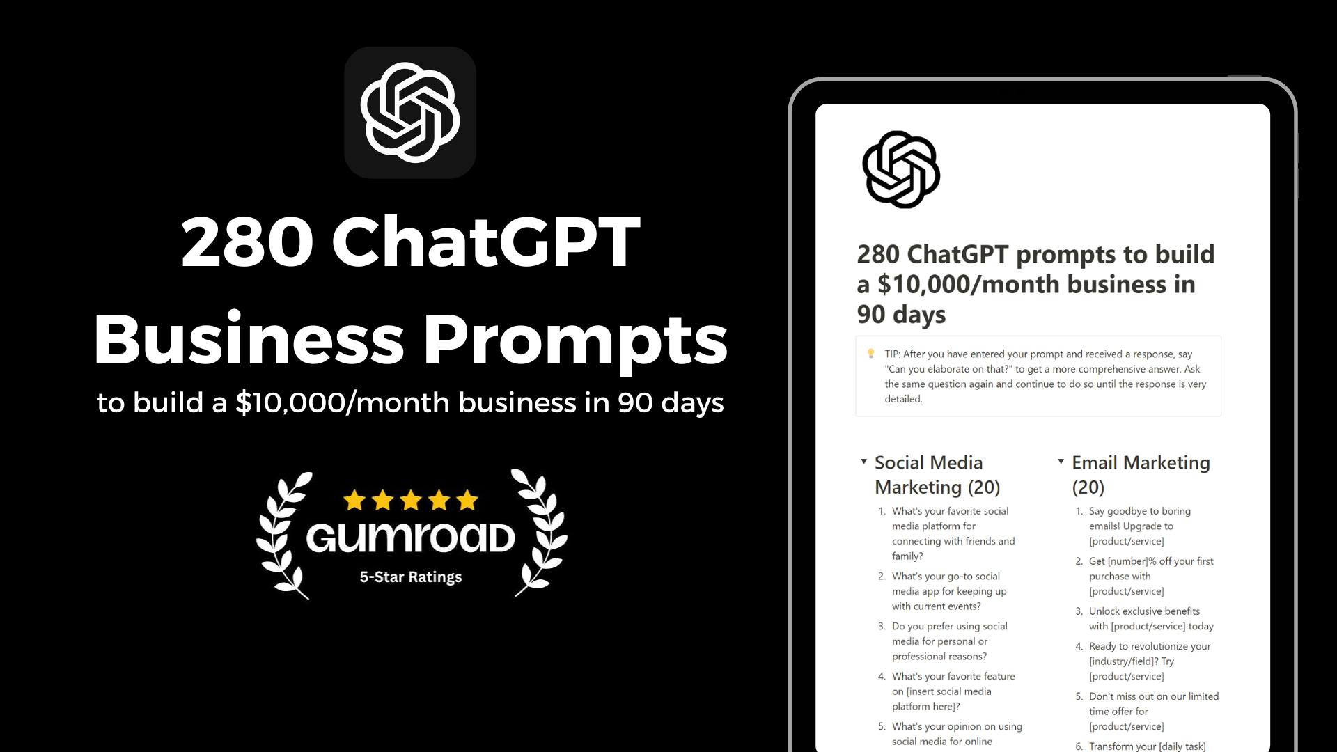 280 ChatGPT Prompts to Build a $10,000/mo Business